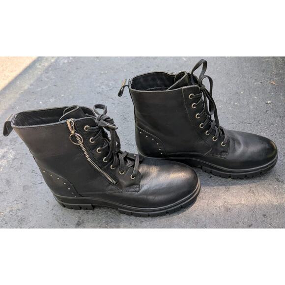 Vintage Foundry Co Womens Rocky Leather Combat Boots 9 Moto Edgy Burnished Lug - Picture 2 of 7